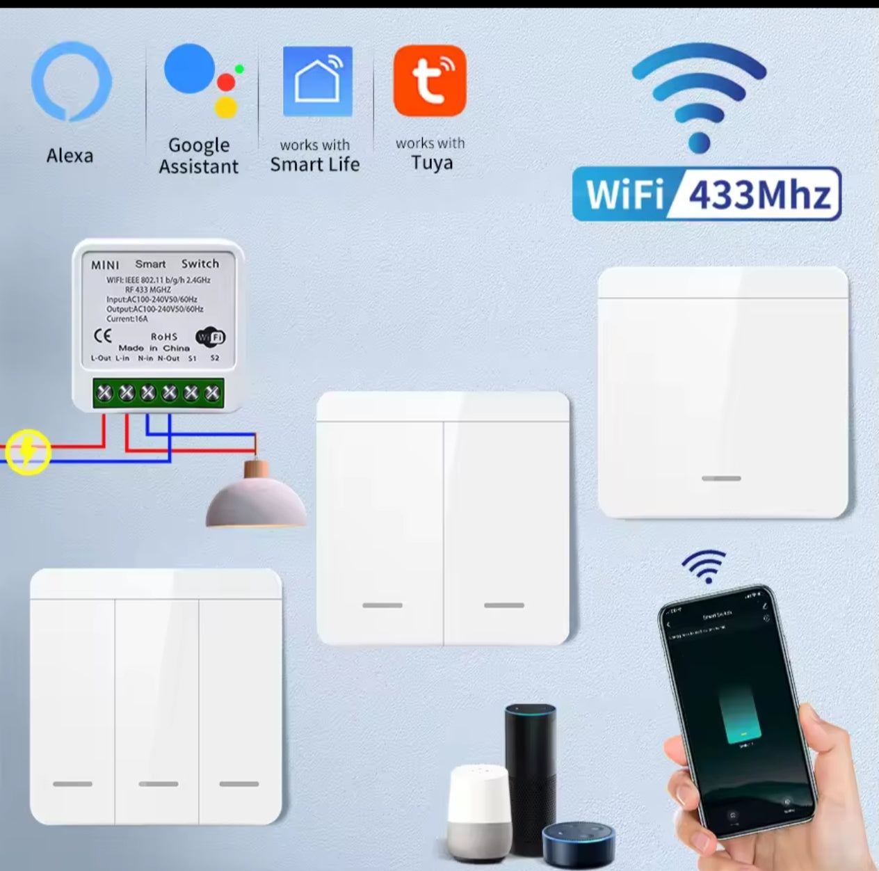 Tuya Smart WiFi Switch pour éclairage, sans fil Smart Life, commande vocale, fonctionne avec Alexa, Google Home